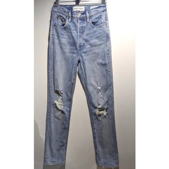 Aritzia Sky Blue Distressed Straight Jeans - Picture 3 of 14